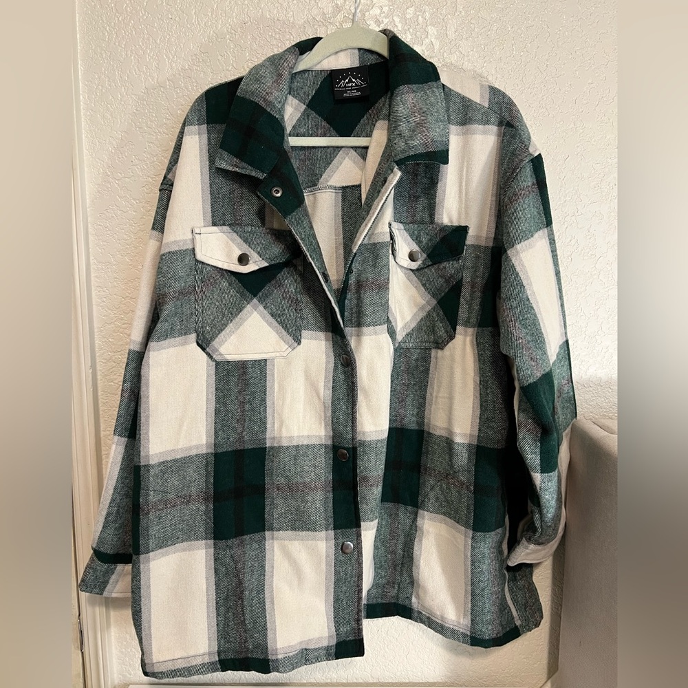 HFX Green & White Plaid Jacket Women’s Shacket Size XL